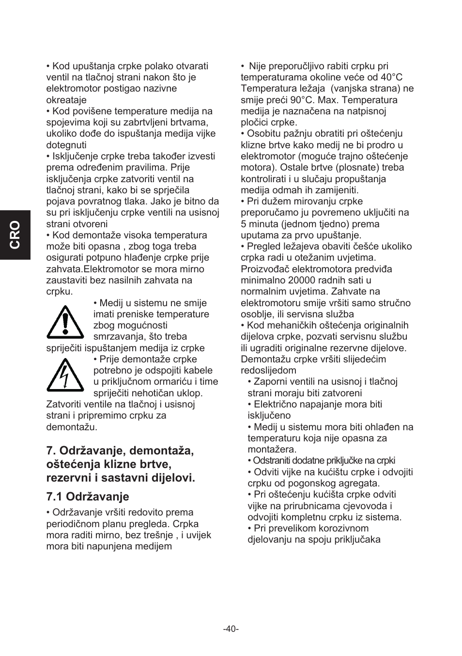 1 održavanje | IMP Pumps CL, CLD, CB User Manual | Page 40 / 56
