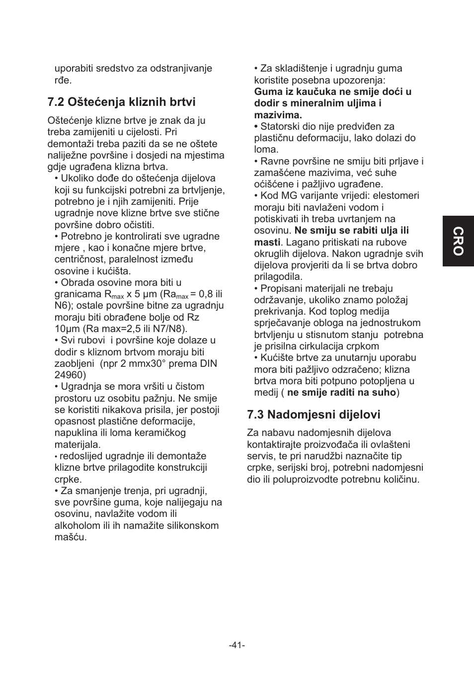 2 oštećenja kliznih brtvi, 3 nadomjesni dijelovi | IMP Pumps CL, CLD, CB User Manual | Page 41 / 56