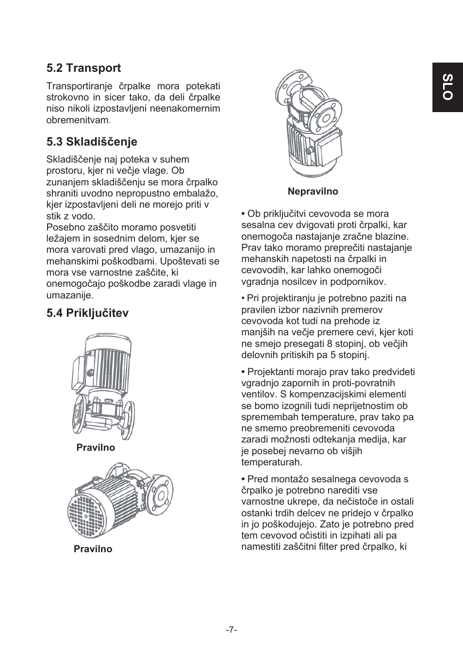 2 transport, 3 skladiščenje, 4 priključitev | IMP Pumps CL, CLD, CB User Manual | Page 7 / 56