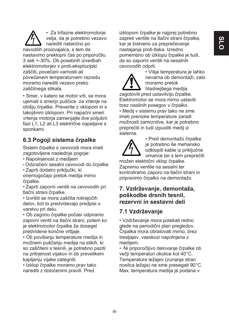 3 pogoji sistema črpalke, 1 vzdrževanje | IMP Pumps CL, CLD, CB User Manual | Page 9 / 56