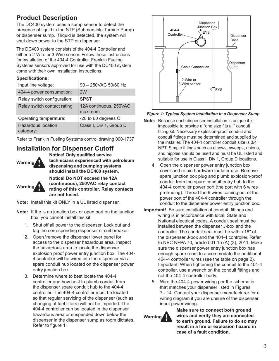 Product description, Installation for dispenser cutoff | Franklin Fueling Systems DC404-4 Controller User Manual | Page 3 / 12
