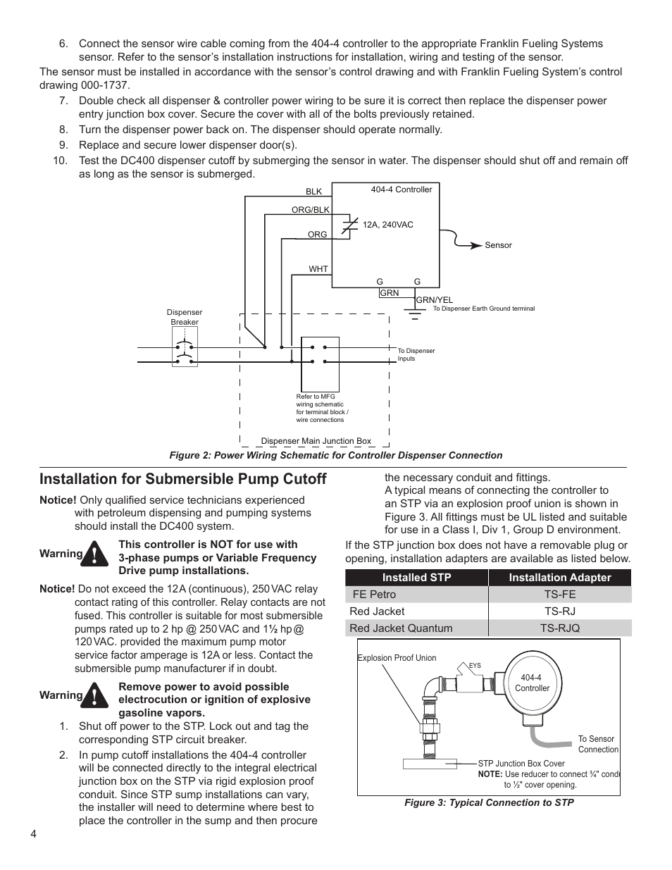 Installation for submersible pump cutoff | Franklin Fueling Systems DC404-4 Controller User Manual | Page 4 / 12