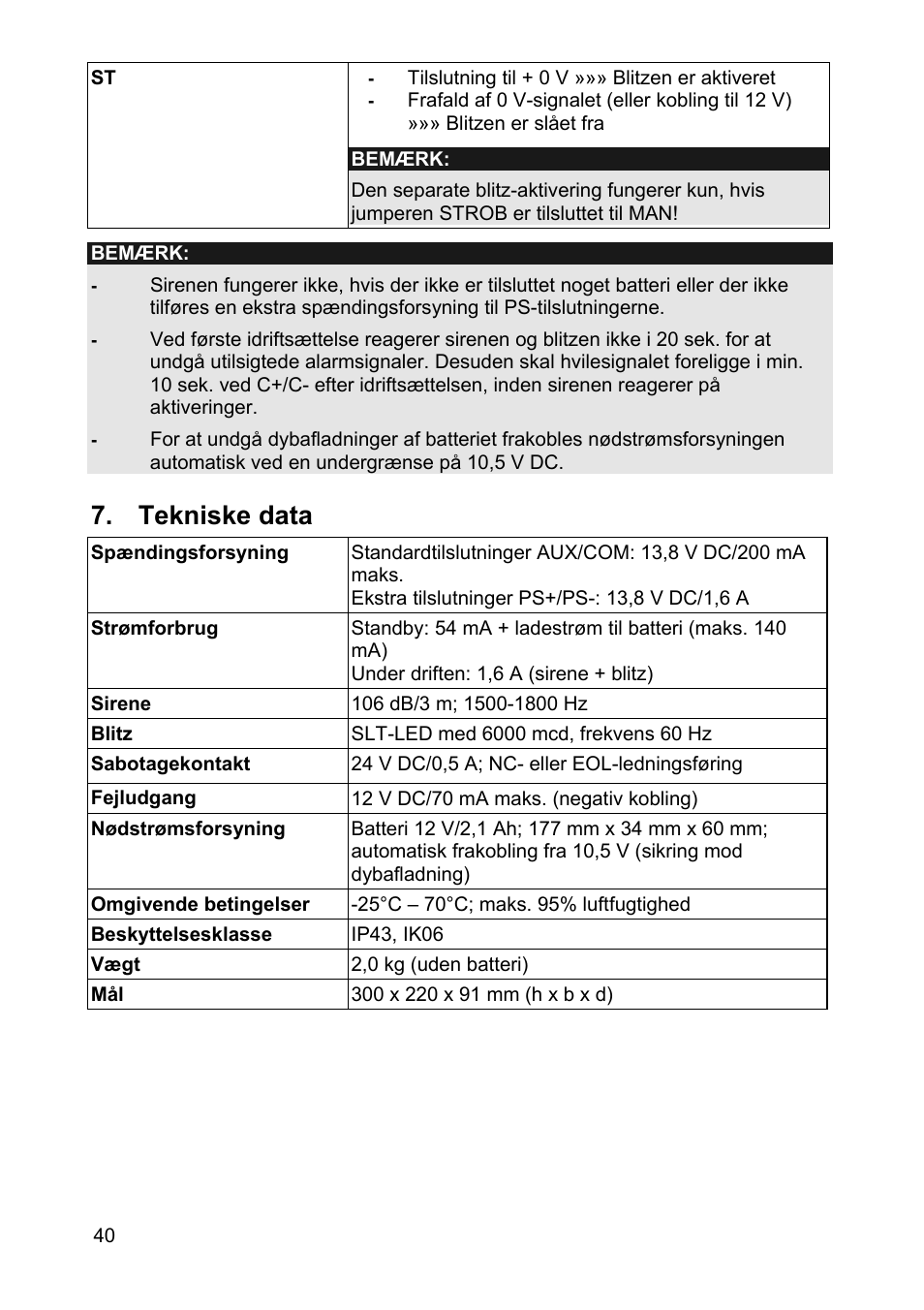 Tekniske data | ABUS SG1810 Profiline sounder User Manual | Page 40 / 40