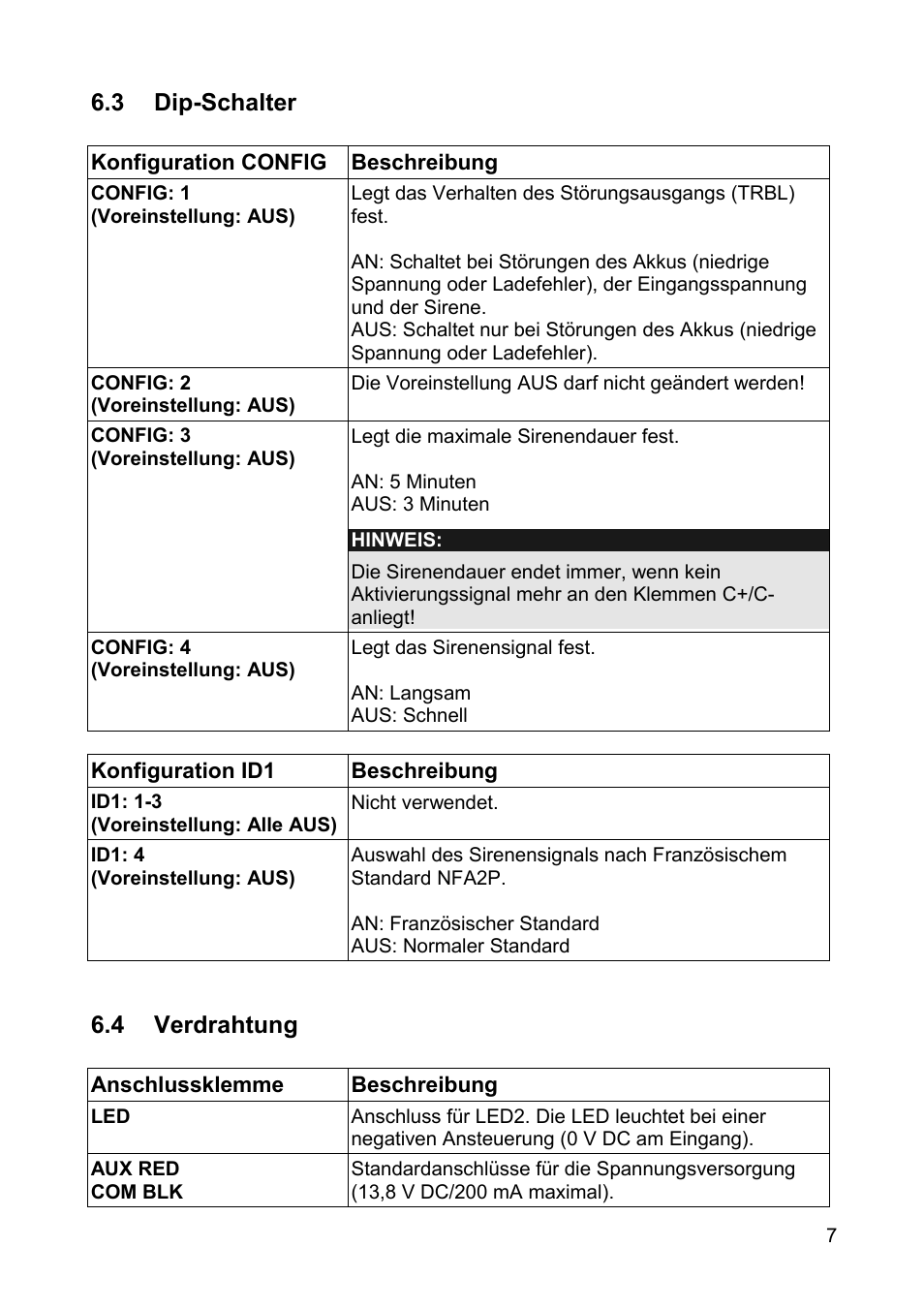 3 dip-schalter, 4 verdrahtung | ABUS SG1810 Profiline sounder User Manual | Page 7 / 40
