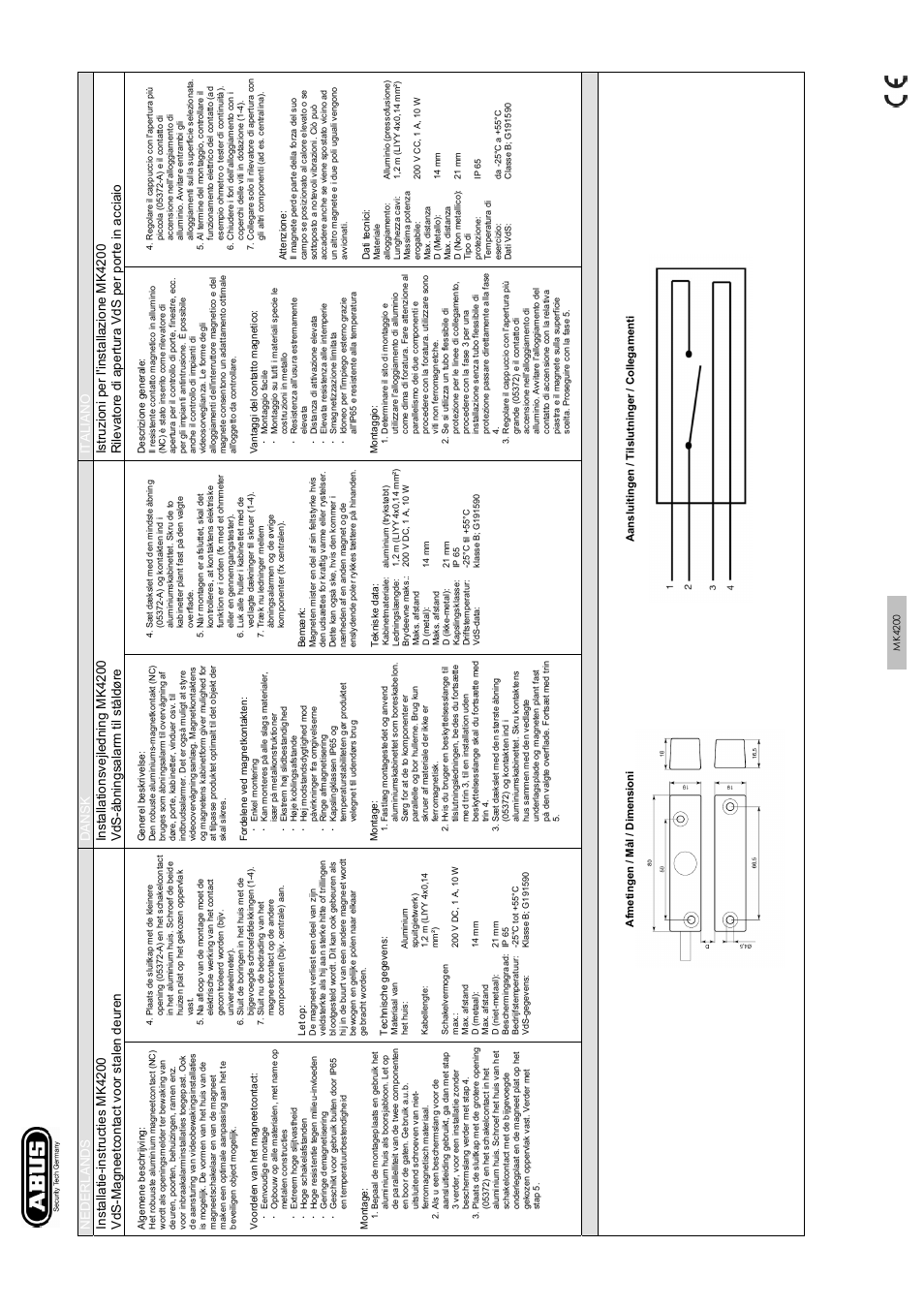 Nederl a nds dansk italiano | ABUS MK4200 Opening detector for steel doors User Manual | Page 2 / 2