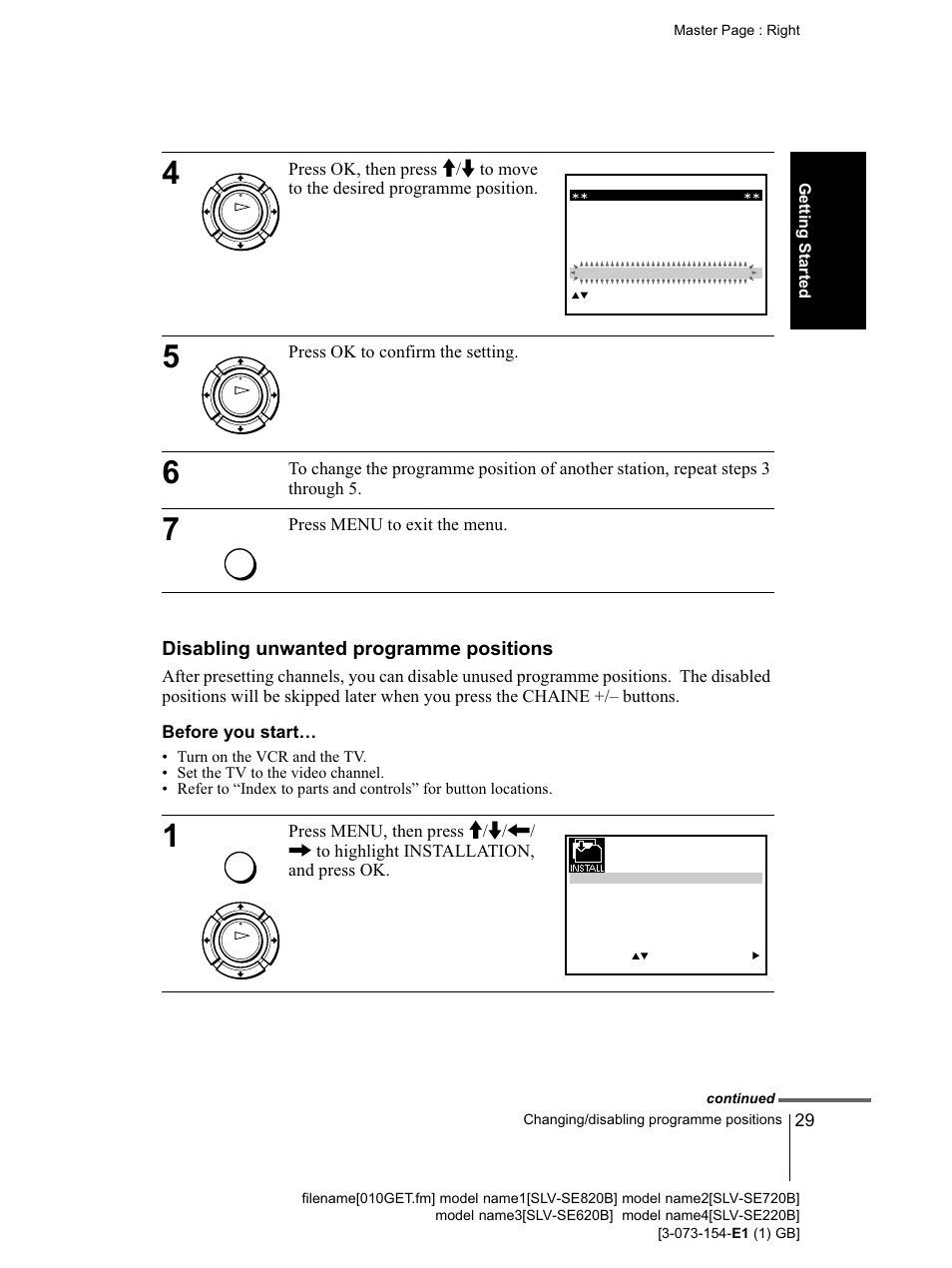Before you starts, Press ok to confirm the setting. 6 7 | Sony SLV-SE220B User Manual | Page 29 / 80