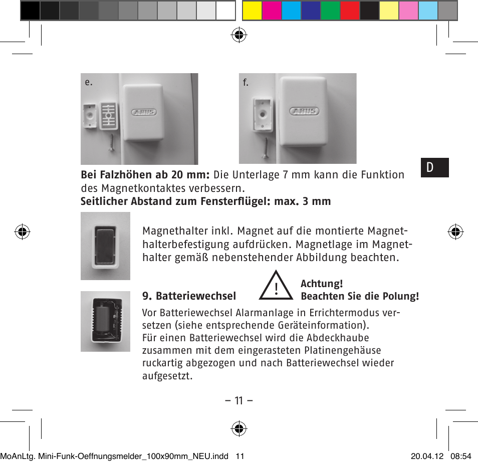 ABUS FUMK50020 Secvest Mini Wireless Magnetic Contact Detector User Manual | Page 11 / 52