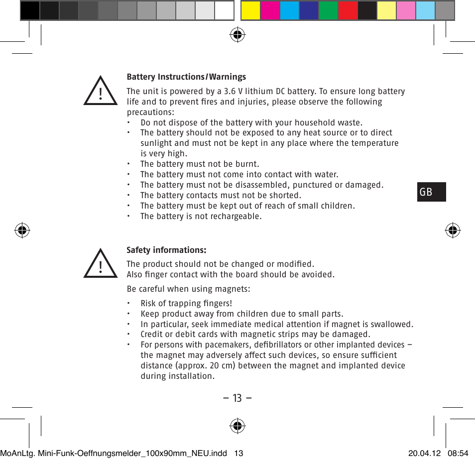 ABUS FUMK50020 Secvest Mini Wireless Magnetic Contact Detector User Manual | Page 13 / 52