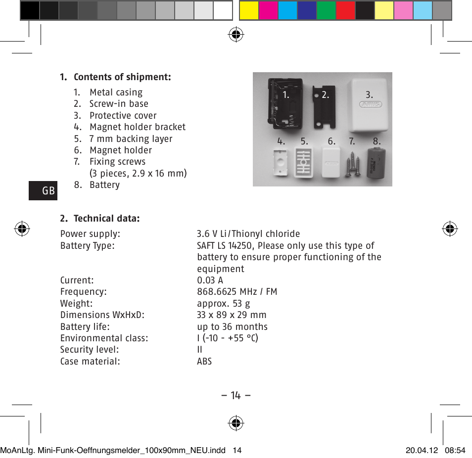 ABUS FUMK50020 Secvest Mini Wireless Magnetic Contact Detector User Manual | Page 14 / 52