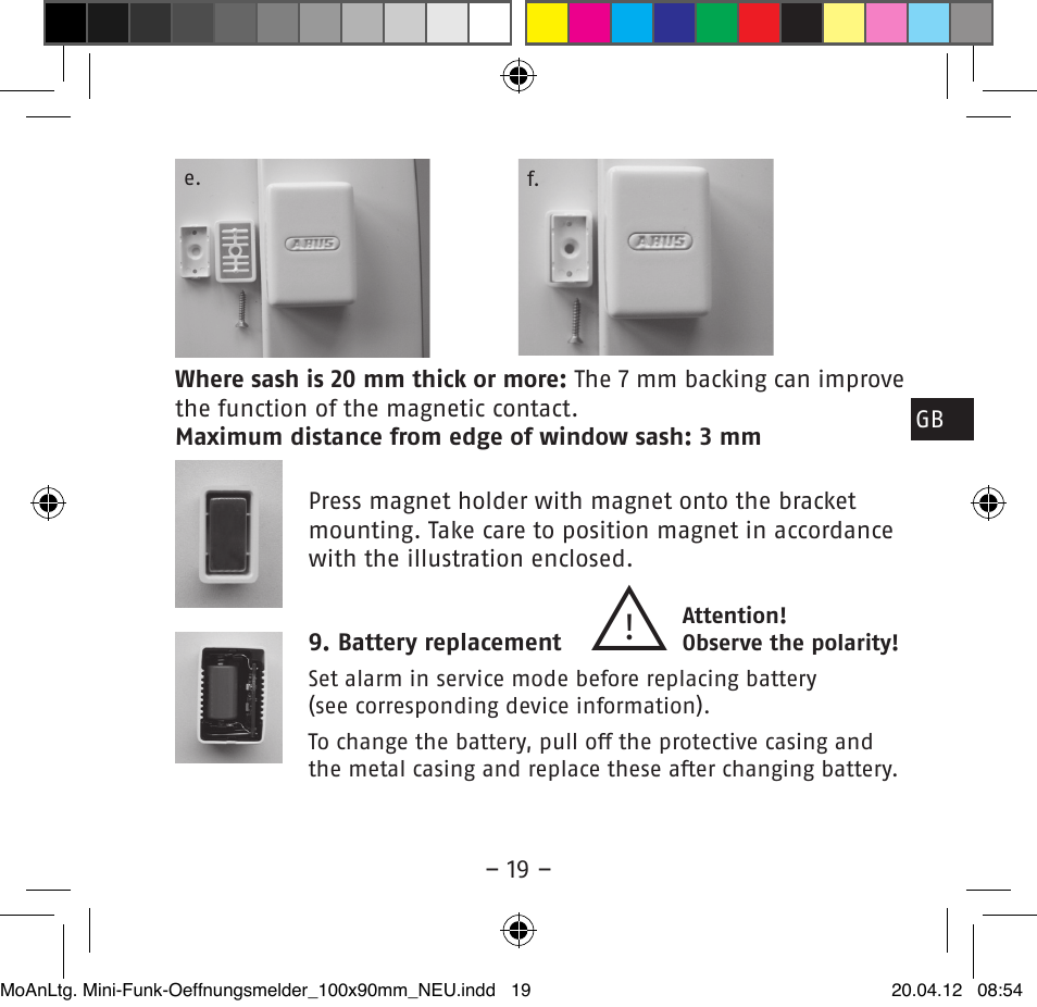 ABUS FUMK50020 Secvest Mini Wireless Magnetic Contact Detector User Manual | Page 19 / 52
