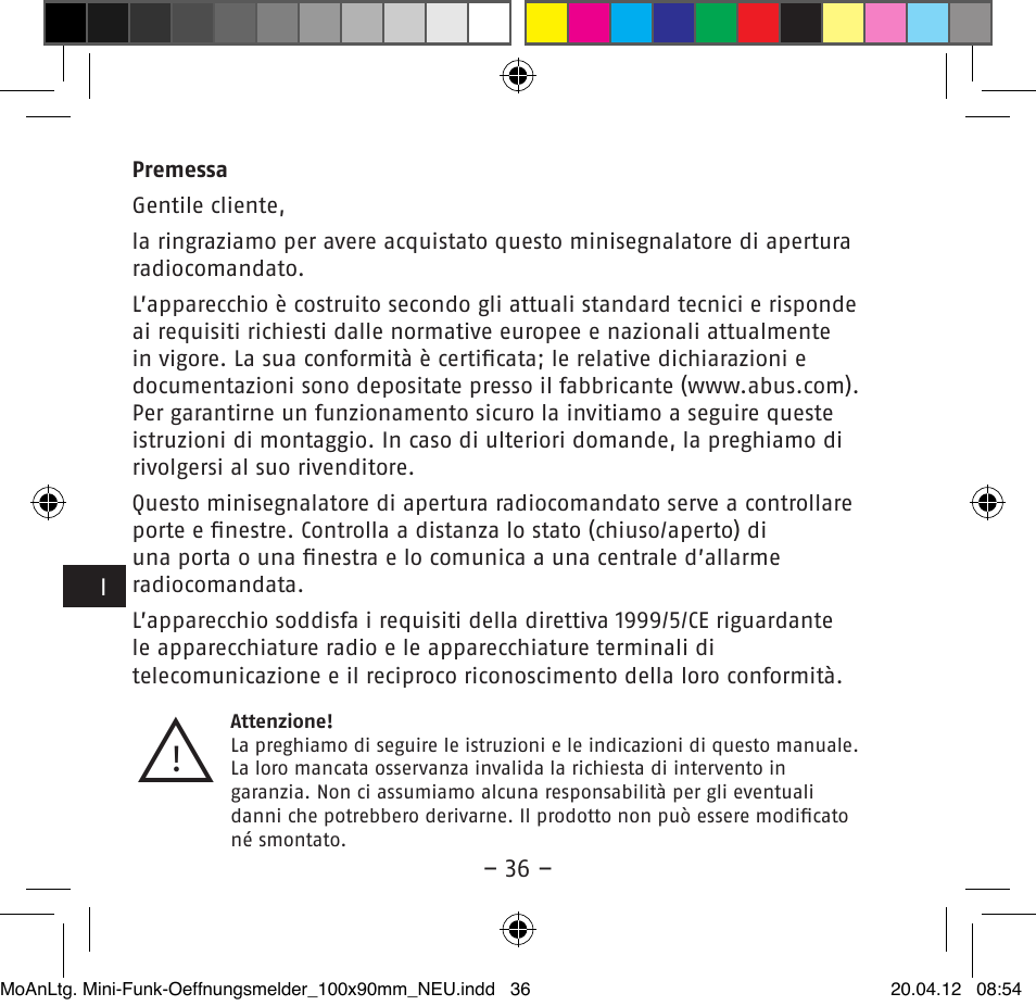 ABUS FUMK50020 Secvest Mini Wireless Magnetic Contact Detector User Manual | Page 36 / 52