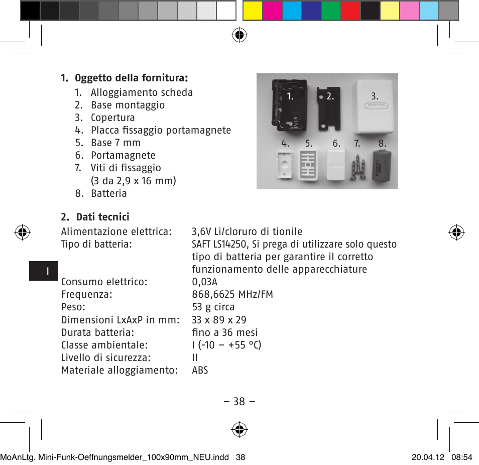 ABUS FUMK50020 Secvest Mini Wireless Magnetic Contact Detector User Manual | Page 38 / 52