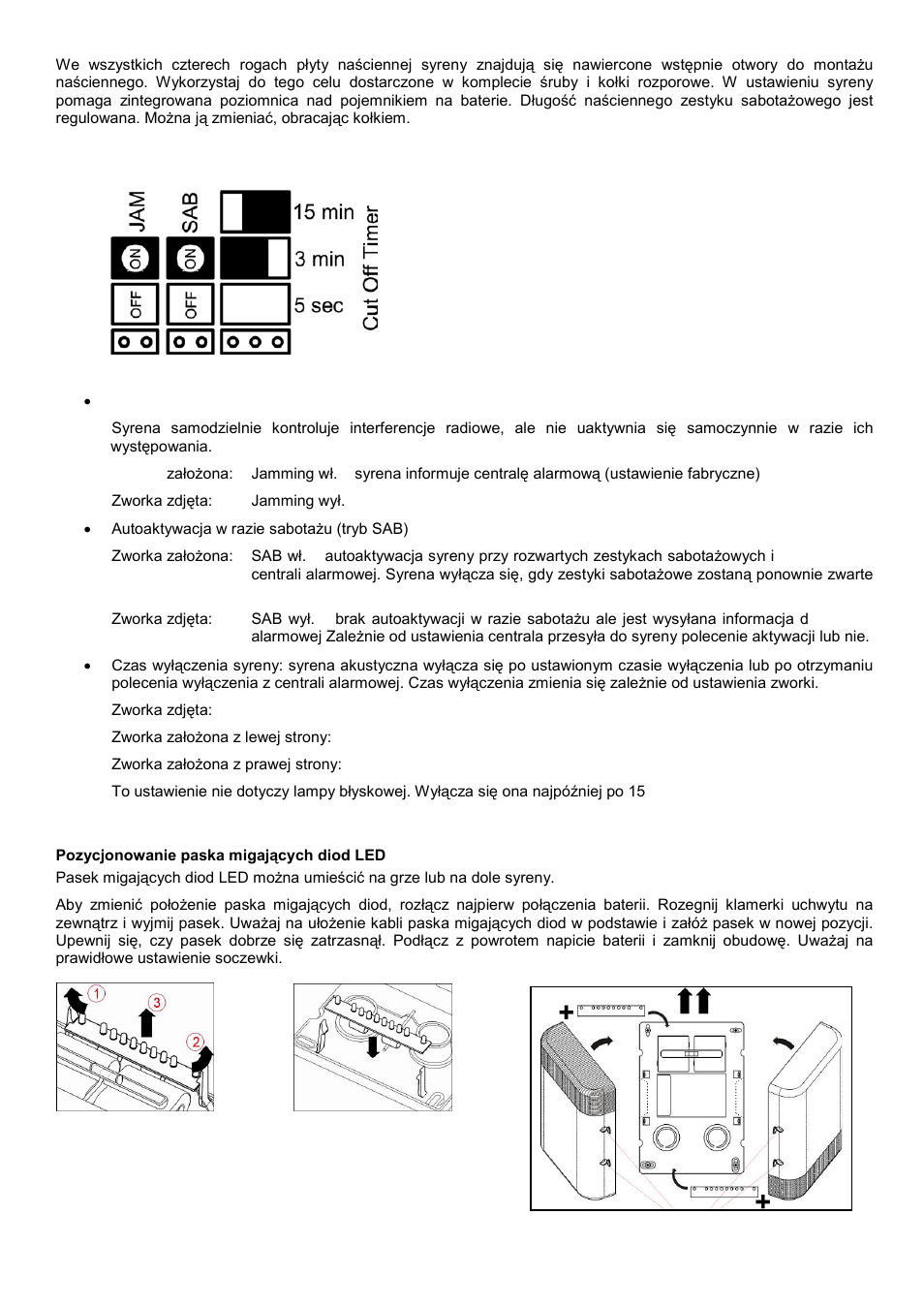 Pozycjonowanie paska migających diod led | ABUS FU8222 Secvest 2WAY Wireless Outdoor Siren User Manual | Page 29 / 32