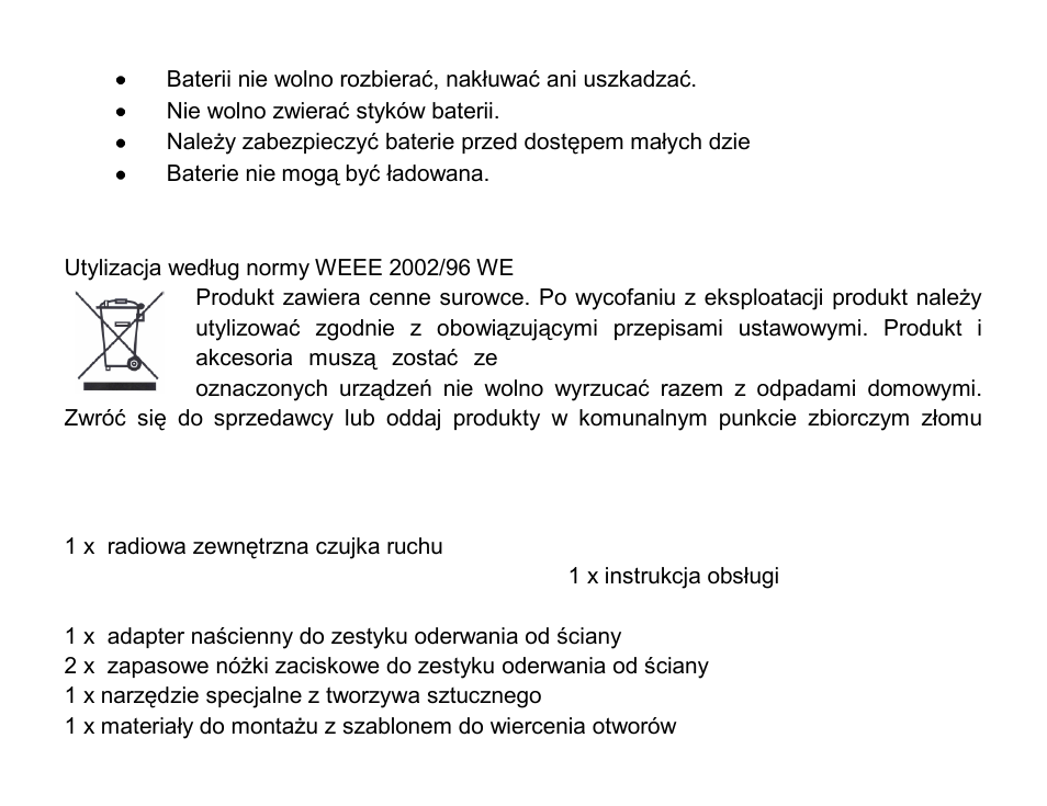 Utylizacja, Zakres dostawy | ABUS FUBW50021 Secvest wireless outdoor motion detector User Manual | Page 95 / 110