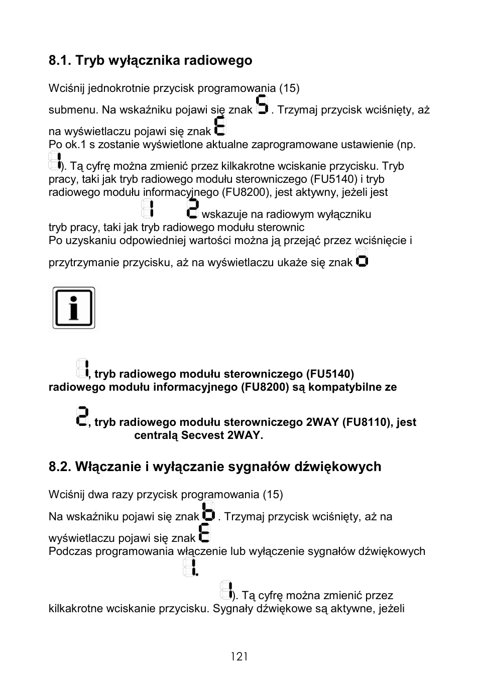 Tryb wyłącznika radiowego z kluczem, Włączanie i wyłączanie sygnałów dźwiękowych | ABUS FUBE50060 Secvest 2WAY Wireless Key Switch User Manual | Page 121 / 130