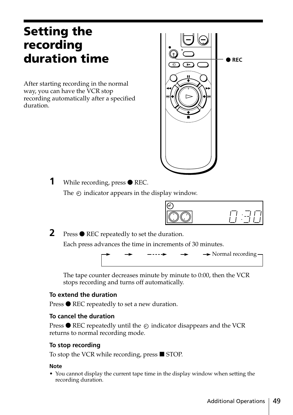Setting the recording duration time | Sony SLV-SE20UX User Manual | Page 49 / 72