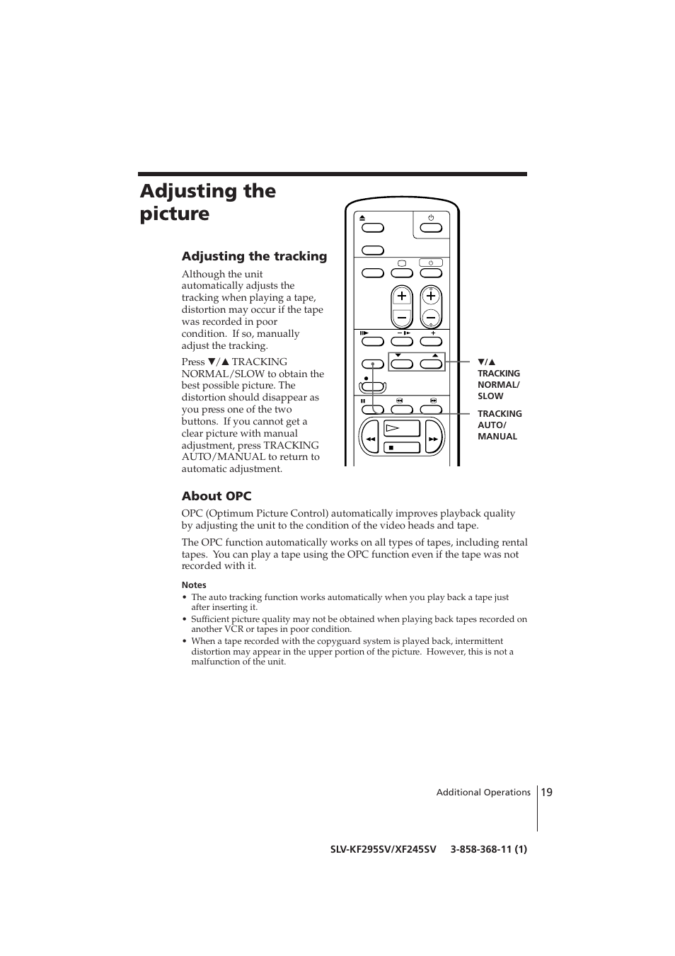 Adjusting the picture | Sony SLV-KF295SV User Manual | Page 19 / 28