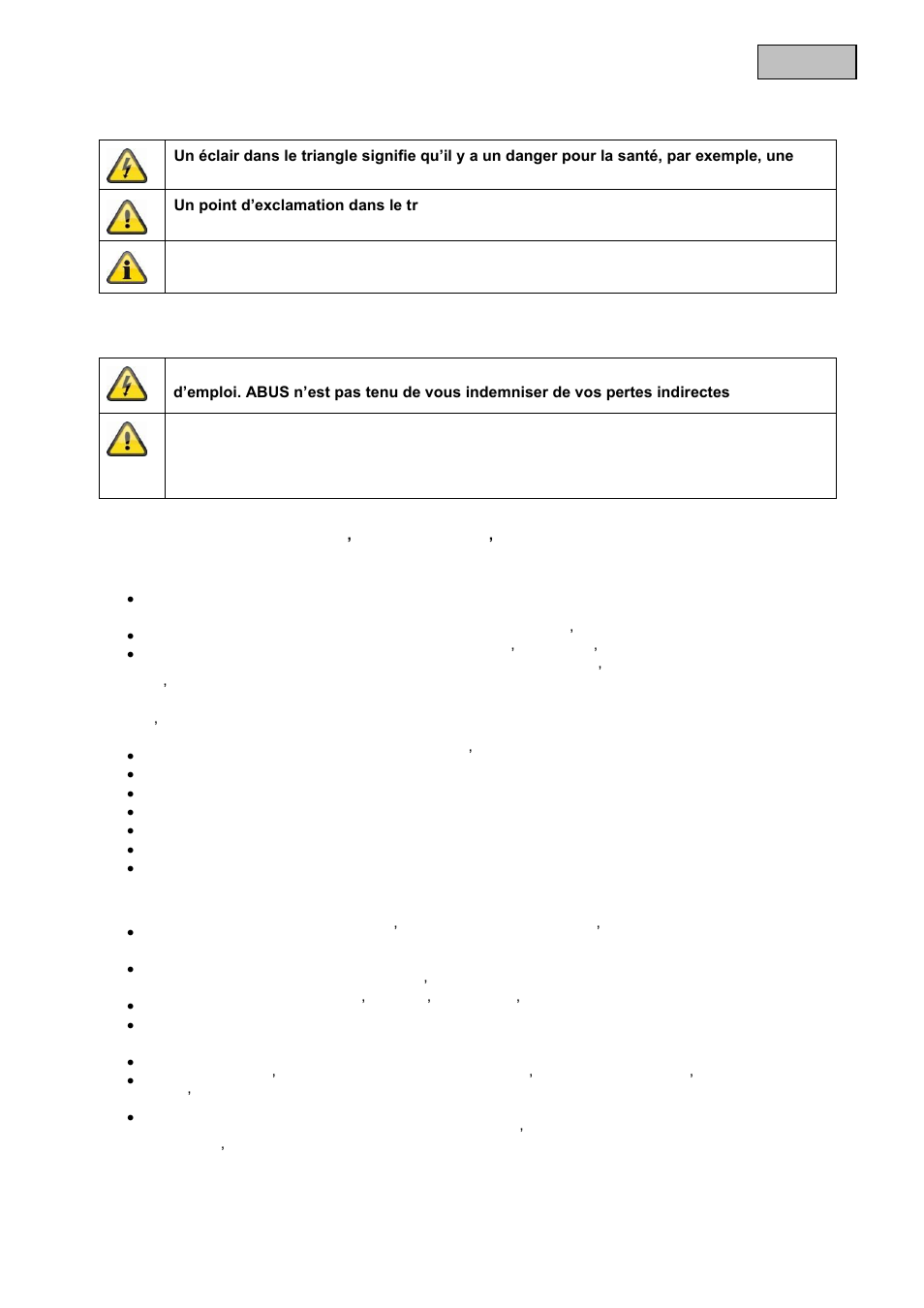 Français explication des symboles, Conseils de sécurité importants | ABUS TVCC40010 User Manual | Page 25 / 104