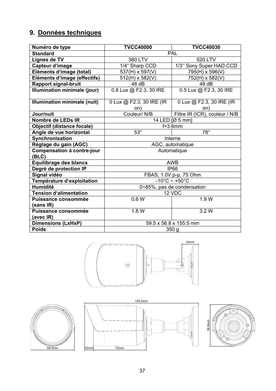 Données techniques | ABUS TVCC40000–TVCC40030 User Manual | Page 37 / 62