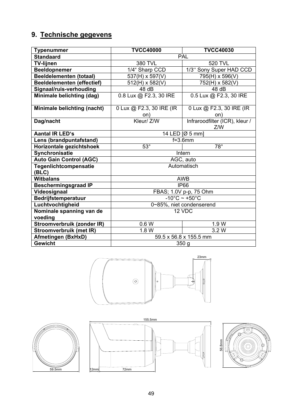 Technische gegevens | ABUS TVCC40000–TVCC40030 User Manual | Page 49 / 62