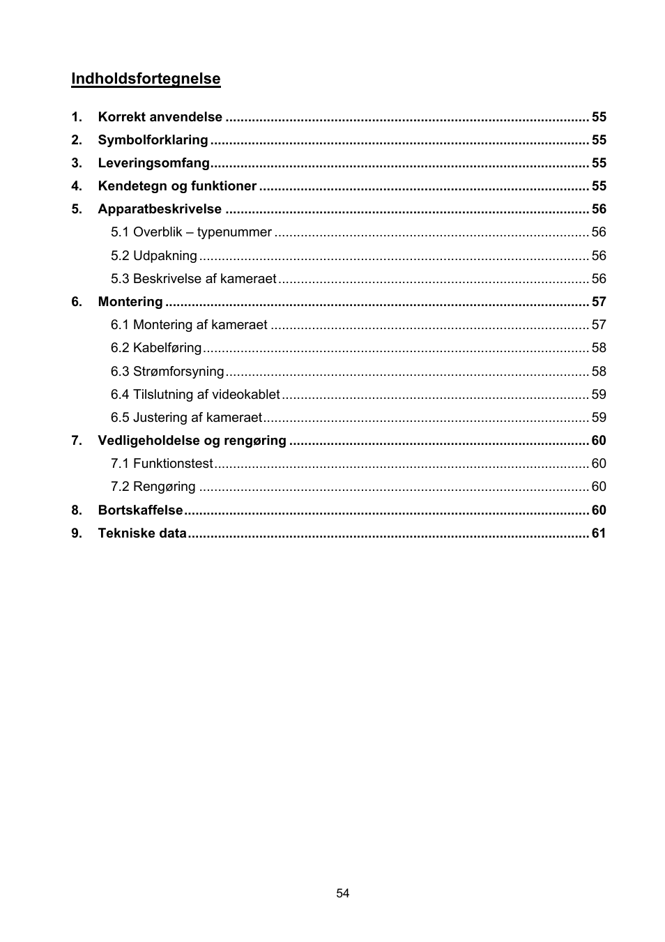 Indholdsfortegnelse | ABUS TVCC40000–TVCC40030 User Manual | Page 54 / 62