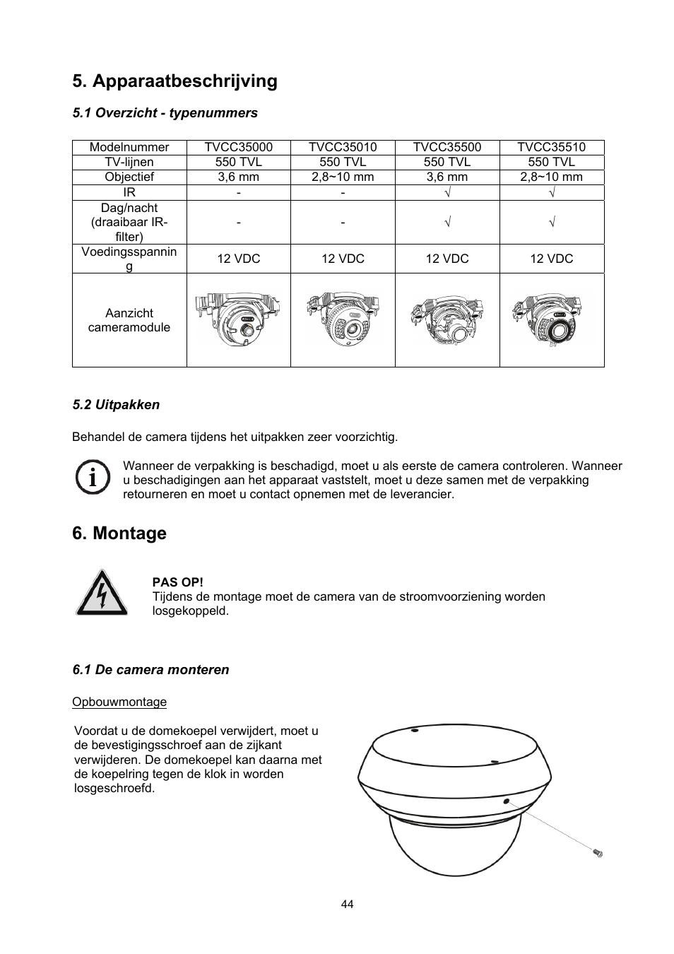 Apparaatbeschrijving, Montage | ABUS TVCC35510 User Manual | Page 44 / 63
