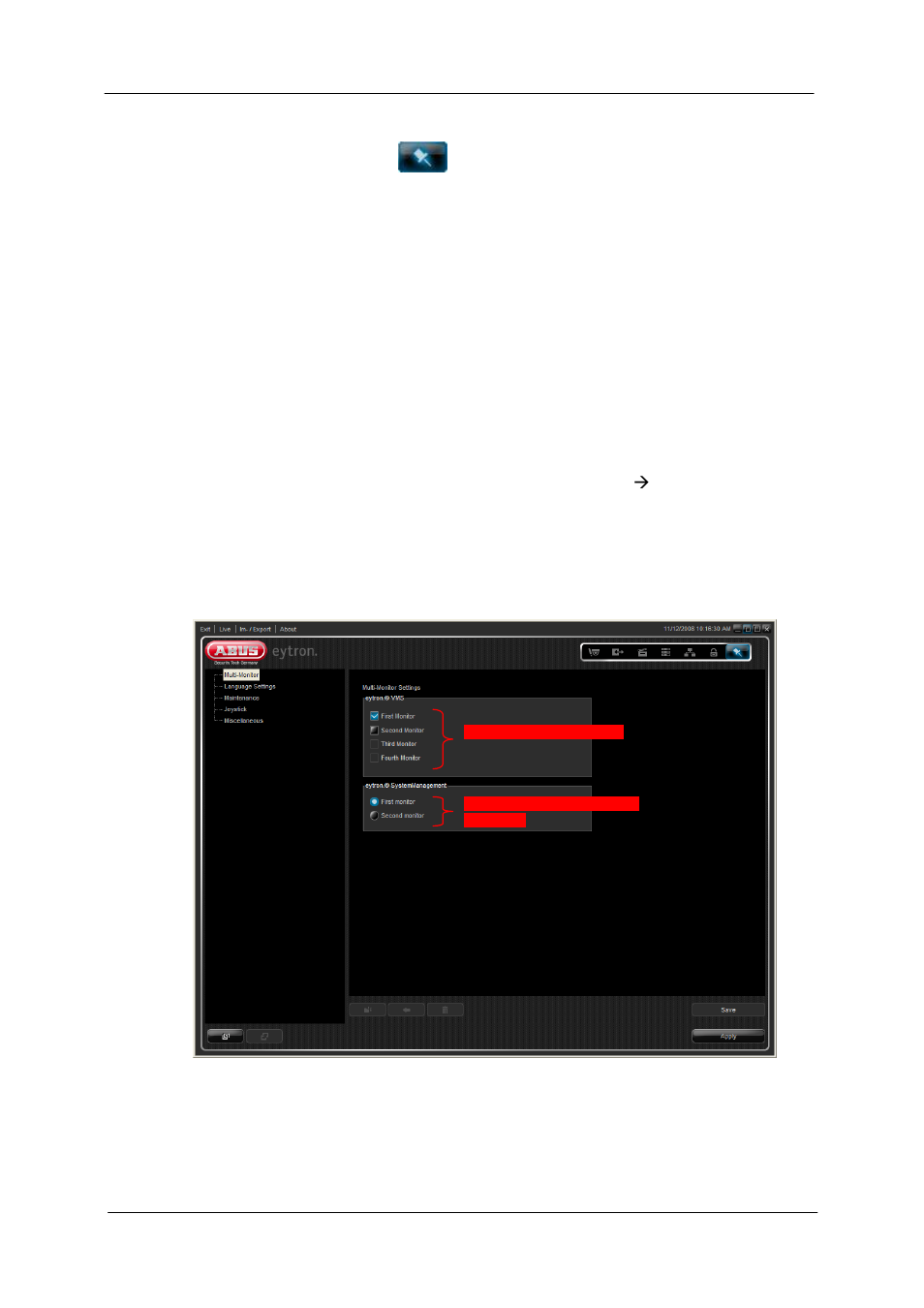 Miscellaneous settings, Multi-monitor operation | ABUS TV3220 User Manual | Page 128 / 171