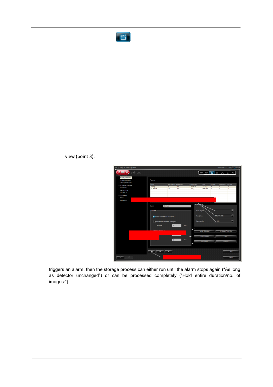 Processes (actions), Creating storage processes | ABUS TV3220 User Manual | Page 74 / 171