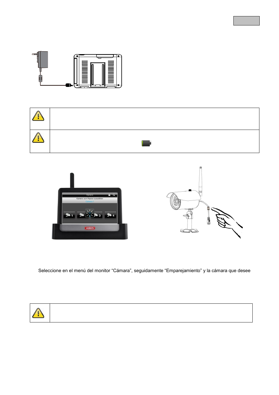 Instalación, Instalación del monitor, Emparejamiento de la cámara y el monitor | ABUS TVAC16000B User Manual | Page 112 / 139
