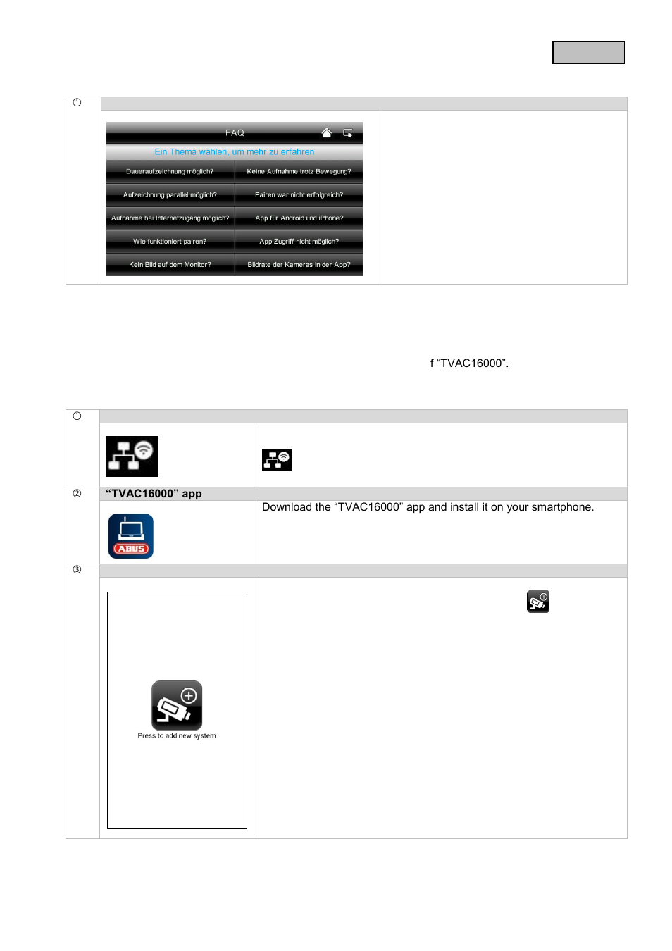 Troubleshooting (faq), Remote access via app | ABUS TVAC16000B User Manual | Page 29 / 139