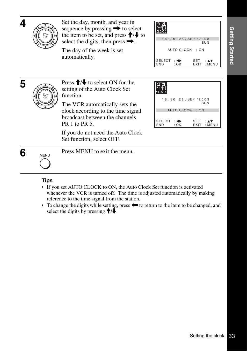 Press menu to exit the menu | Sony SLV-SE230G User Manual | Page 33 / 76