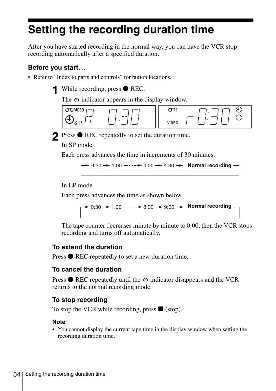 Setting the recording duration time | Sony SLV-SE230G User Manual | Page 59 / 76