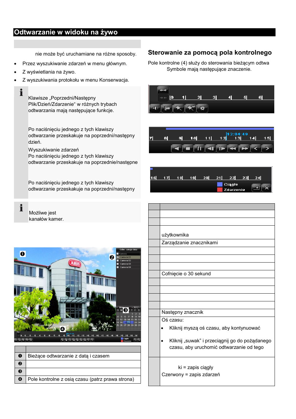 Odtwarzanie w widoku na żywo, Ogólne, Ekran odtwarzania | Sterowanie za pomocą pola kontrolnego | ABUS TVHD80110 Operating instructions User Manual | Page 314 / 408