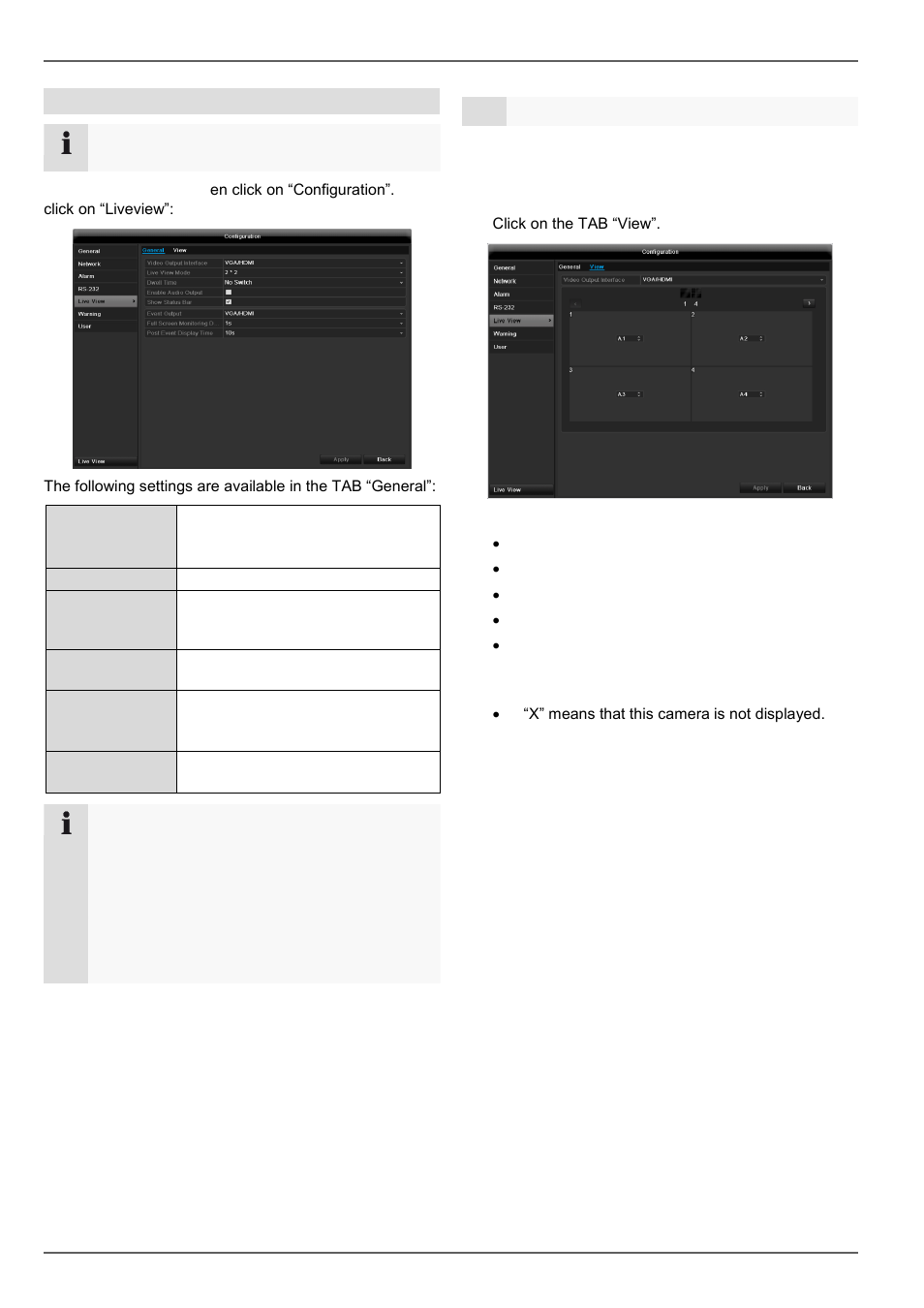 Setting the camera output, Live view, Settings | ABUS TVHD80110 Operating instructions User Manual | Page 78 / 408