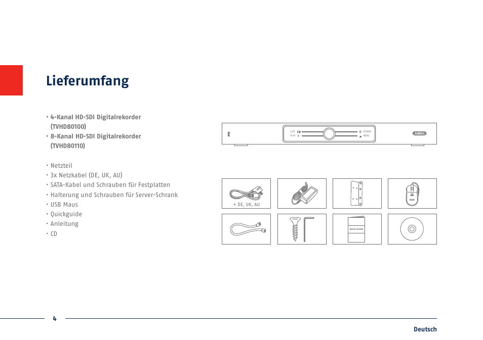 Lieferumfang | ABUS TVHD80110 Quick operating instructions User Manual | Page 4 / 87