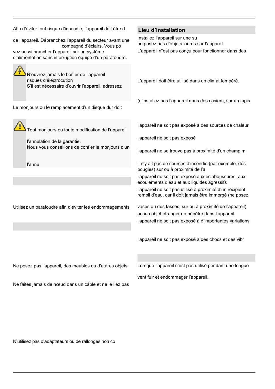 Consignes de sécurité importantes, Surcharge/surtension, Câbles | Lieu d’installation/environnement, Télécommande | ABUS TVVR45021 Operating instructions User Manual | Page 254 / 458