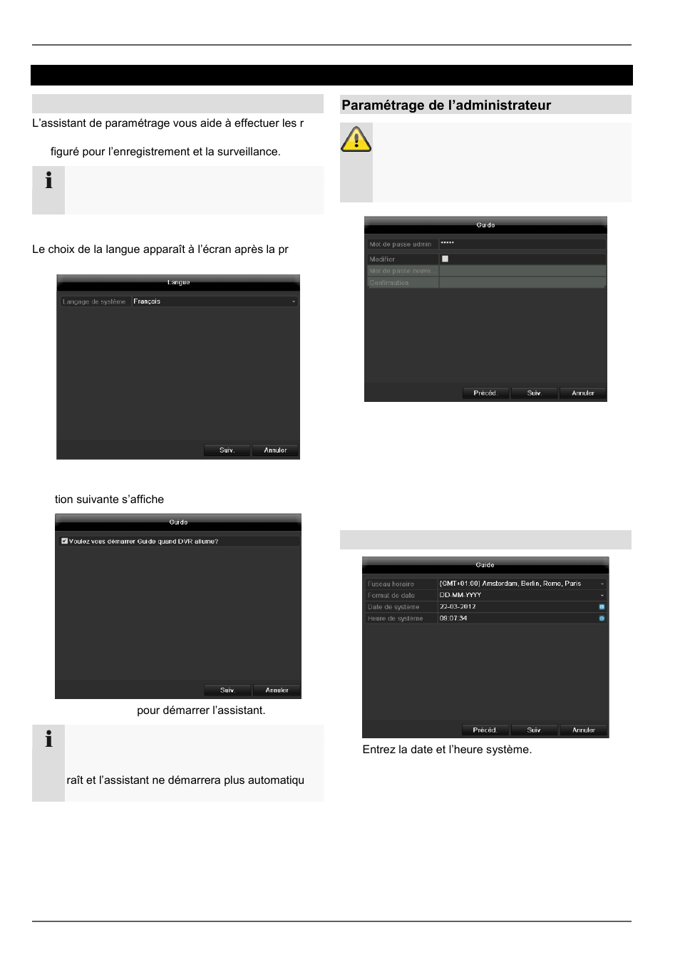 Assistant de paramétrage, Paramétrage du système, Paramétrage de l’administrateur | Date / temps | ABUS TVVR45021 Operating instructions User Manual | Page 259 / 458