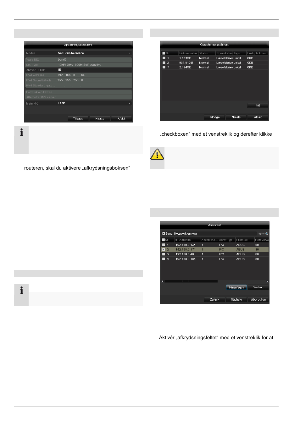Indstillingsassistent, Netværksindstillinger, Forvaltning af harddisk | Indstilling af netværkskameraer | ABUS TVVR45021 Operating instructions User Manual | Page 336 / 458