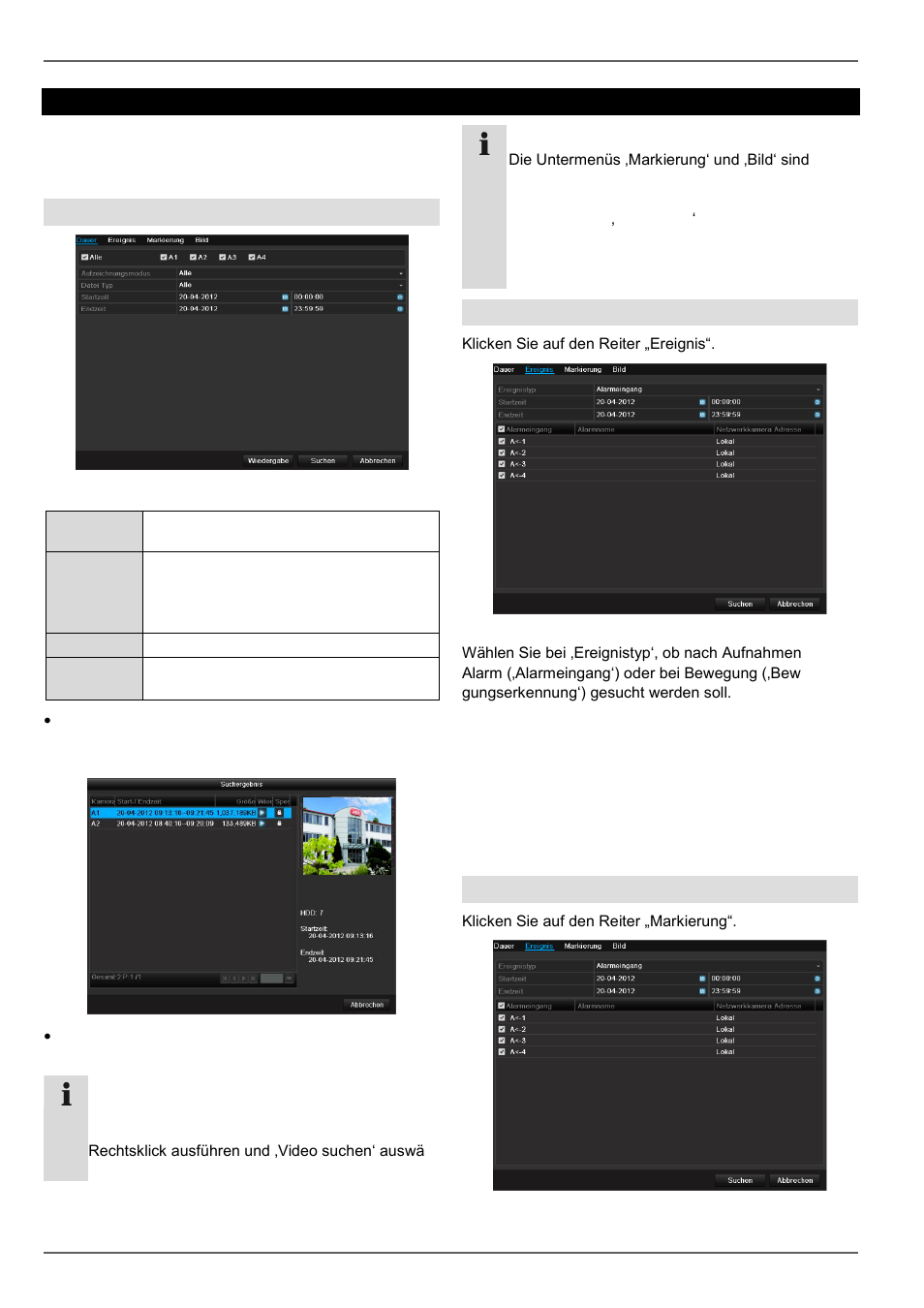 Wiedergabe, Dauer, Ereignis | Markierung | ABUS TVVR45021 Operating instructions User Manual | Page 59 / 458