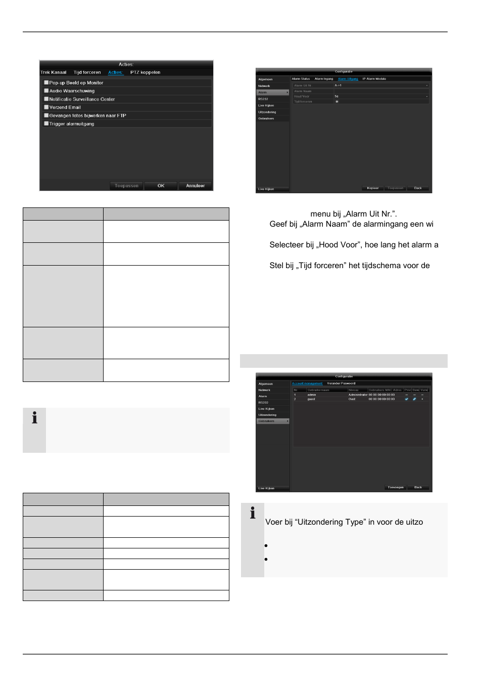 Hoofd menu, Alarm uitgang, Waarschuwing | ABUS TVVR60021 User Manual | Page 167 / 394