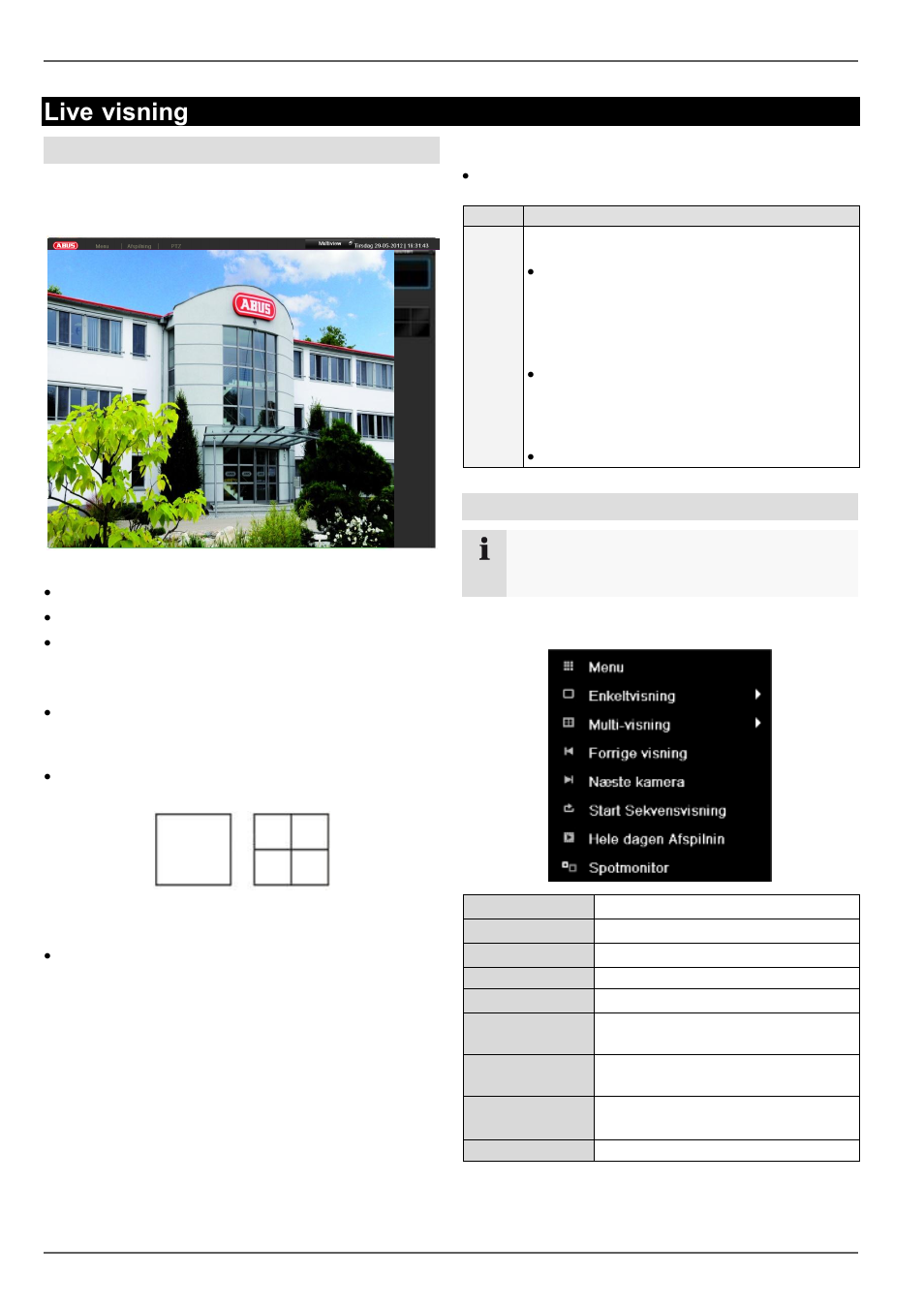 Statussymboler, Live-visning, Overblik | Popup-menu ved musebetjening | ABUS TVVR60021 User Manual | Page 283 / 394