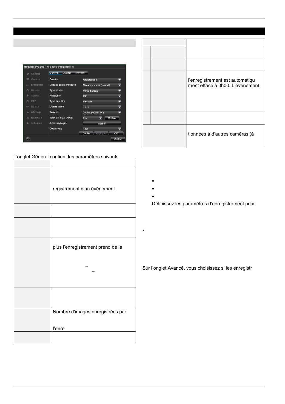 Paramètres généraux, Réglages avancés, Enregistrement | Paramétrage | ABUS TVVR20001 User Manual | Page 144 / 313