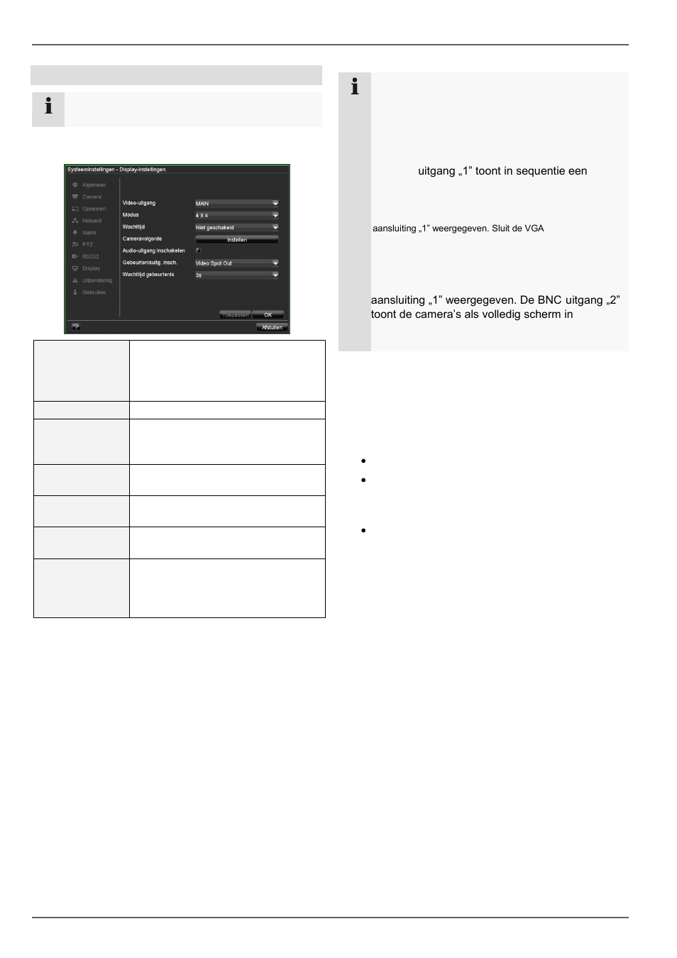 Camera-uitgang instellen, Live weergave, Instellingen | ABUS TVVR20001 User Manual | Page 205 / 313