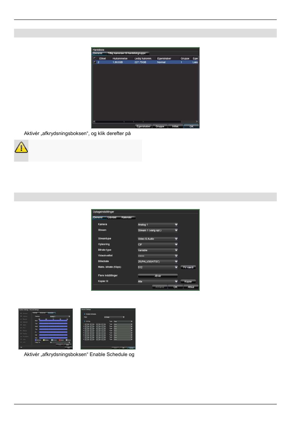 Indstillingsassistent, Forvaltning af harddisk, Optagelsesindstillinger | ABUS TVVR20001 User Manual | Page 265 / 313