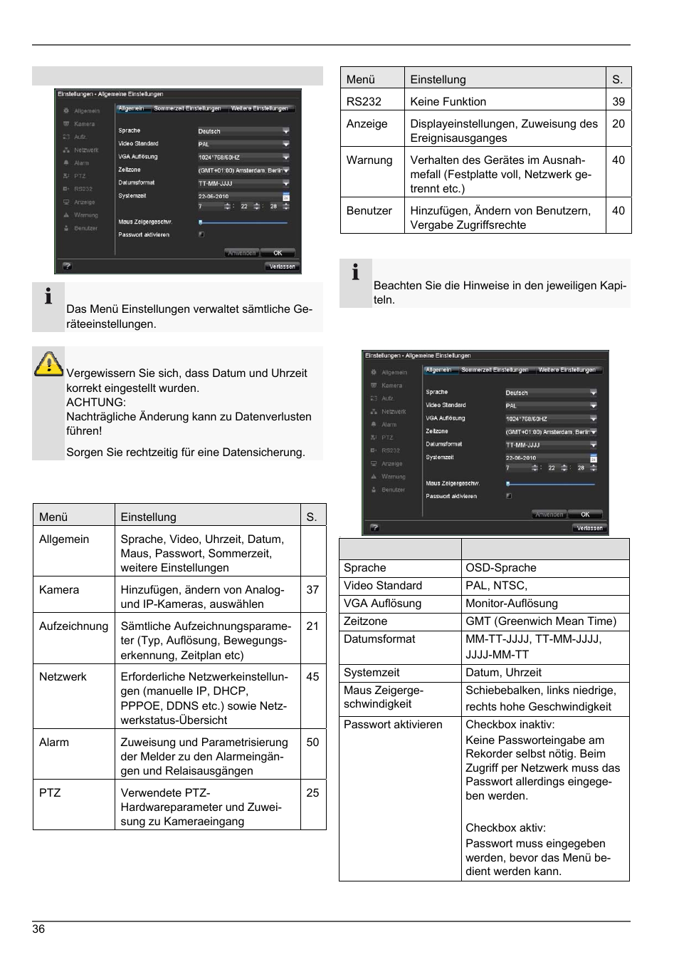 Überblick, Allgemeine einstellungen | ABUS TVVR20001 User Manual | Page 36 / 313