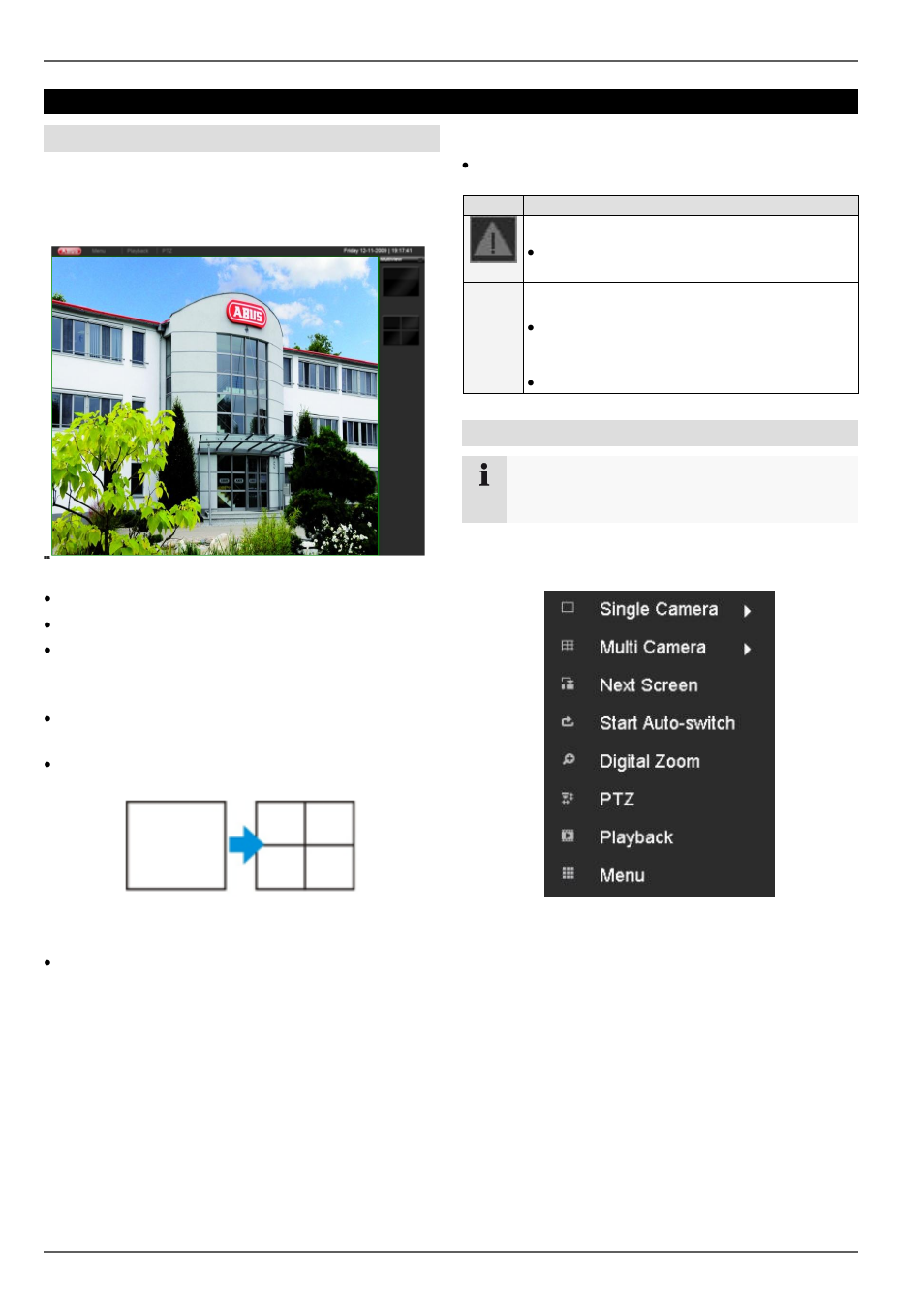 E 18, Status symbols, Live view | Overview, Pop-up menu for mouse operation | ABUS TVVR20001 User Manual | Page 80 / 313