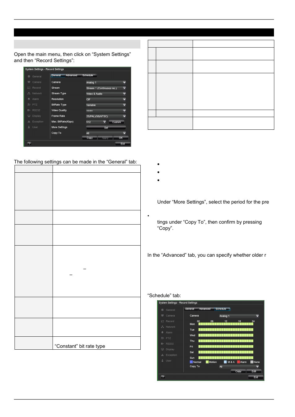 General settings, Advanced settings, Schedule | Record settings, Set-up | ABUS TVVR20001 User Manual | Page 83 / 313