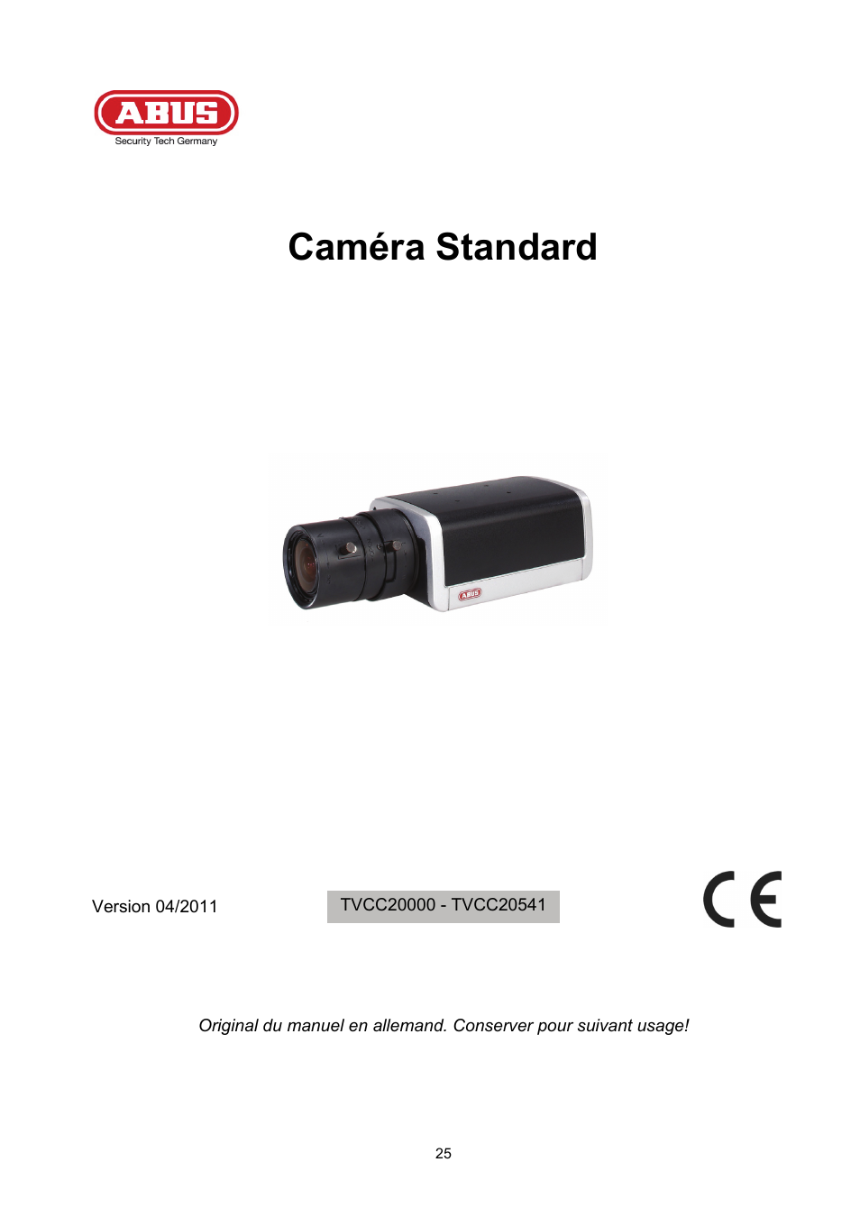 Caméra standard | ABUS TVCC20000-TVCC20541 User Manual | Page 25 / 58