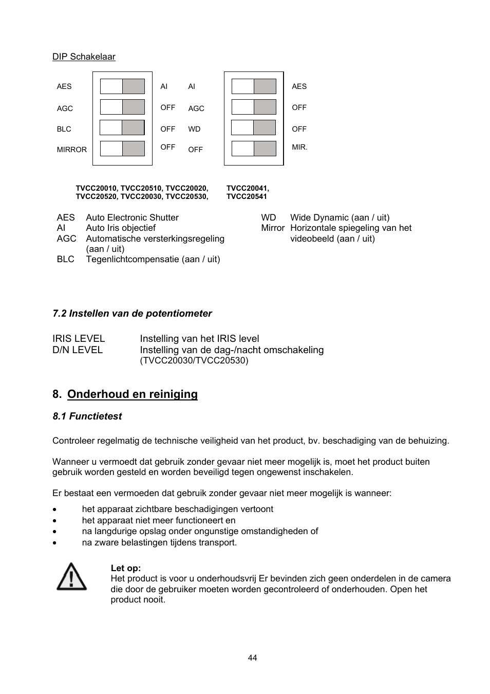 Onderhoud en reiniging | ABUS TVCC20000-TVCC20541 User Manual | Page 44 / 58