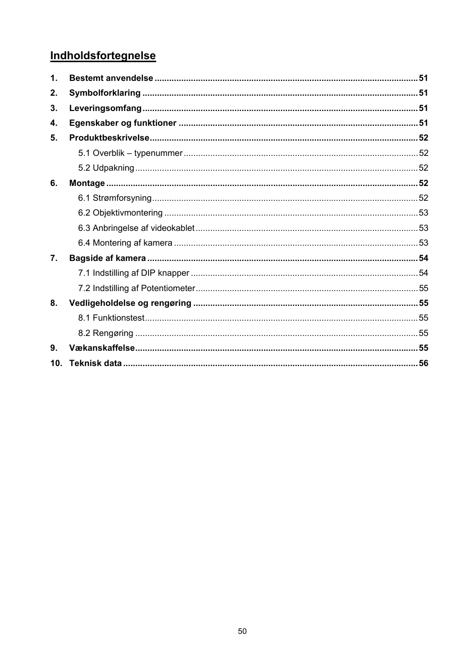 Indholdsfortegnelse | ABUS TVCC20000-TVCC20541 User Manual | Page 50 / 58